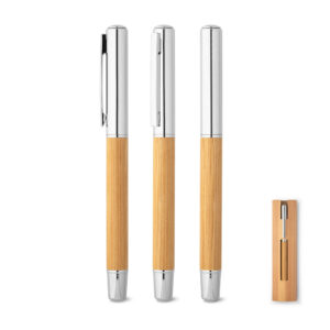 Caneta Aço Inox e Bambu